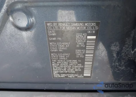 2016 Nissan Rogue S z USA, uszkodzony, nr VIN KNMAT2MV7GP707532